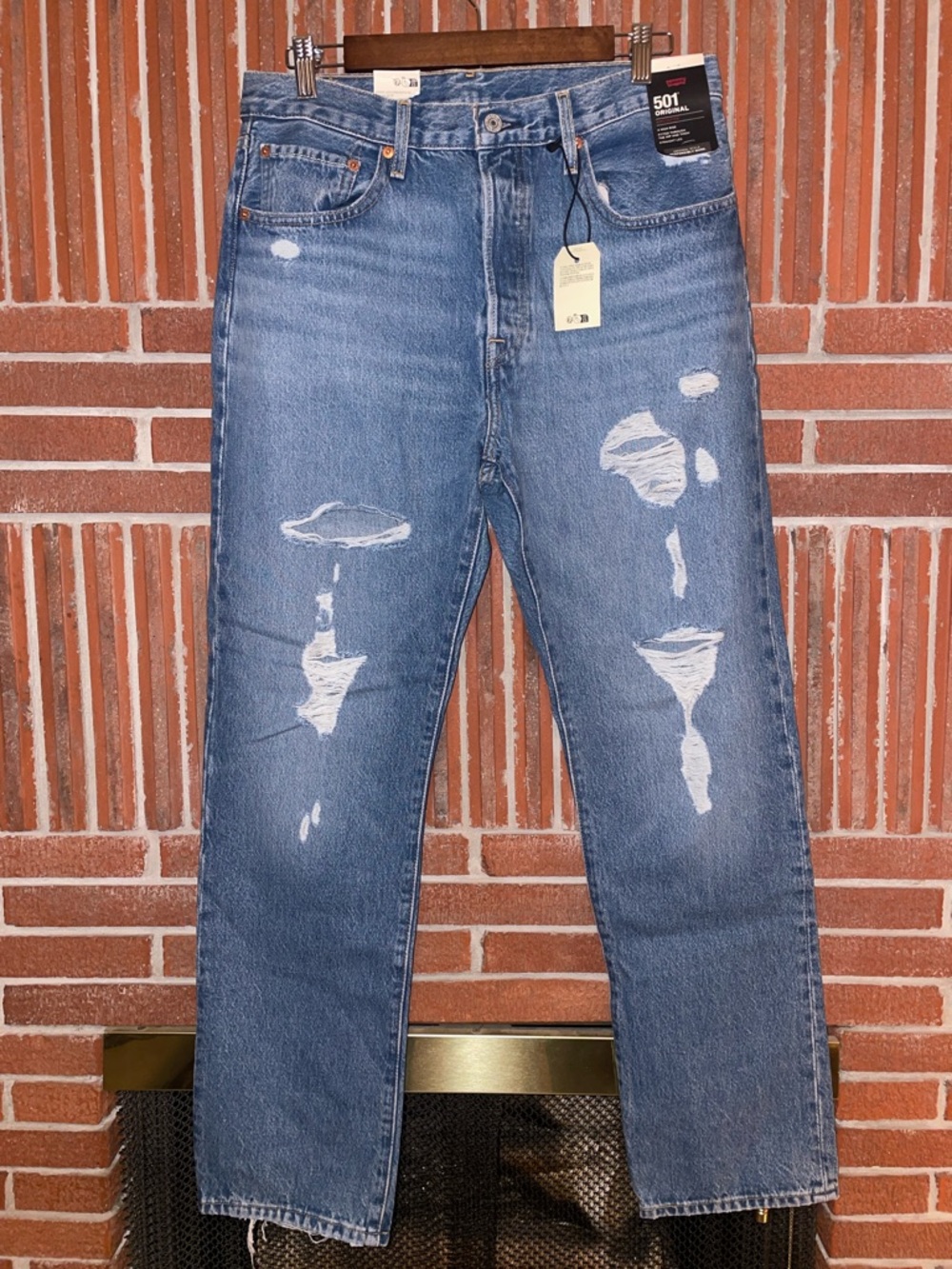 NWT Levi’s 501 women’s distressed high rise button fly straight leg jeans